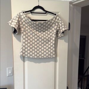 Anthropologie Gray and Tan Fitted Short Sleeve Blouse